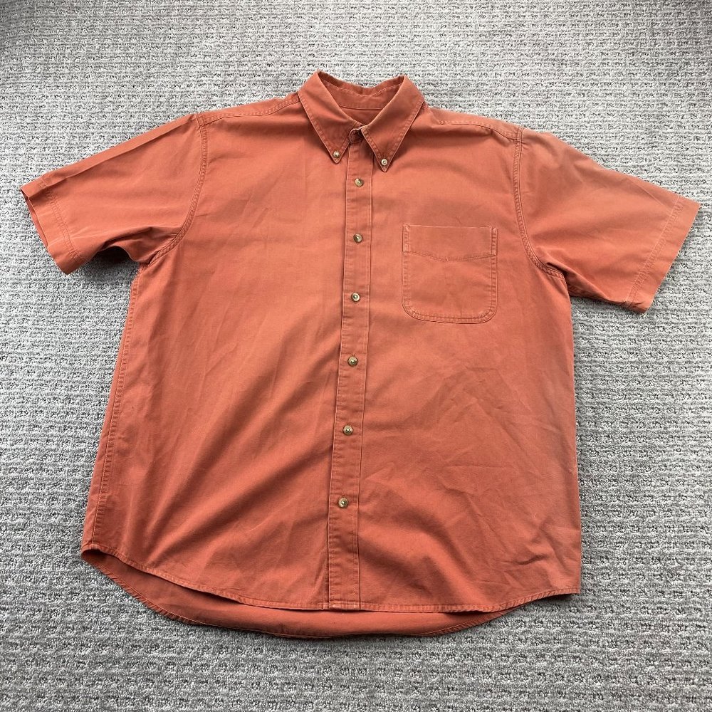 Eddie Bauer Shirt Men Large L Orange Brown Button Down Relaxed Fit Casual Polo